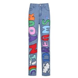 In Your Dreams Printed Baggy High Waist Jeans Size Medium